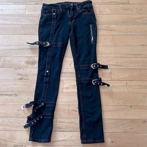 HT DENIM Skinny Buckled Black Pants